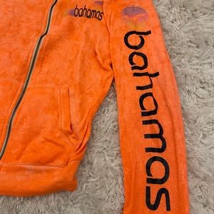 Lightweight neon orange zip up sweatshirt